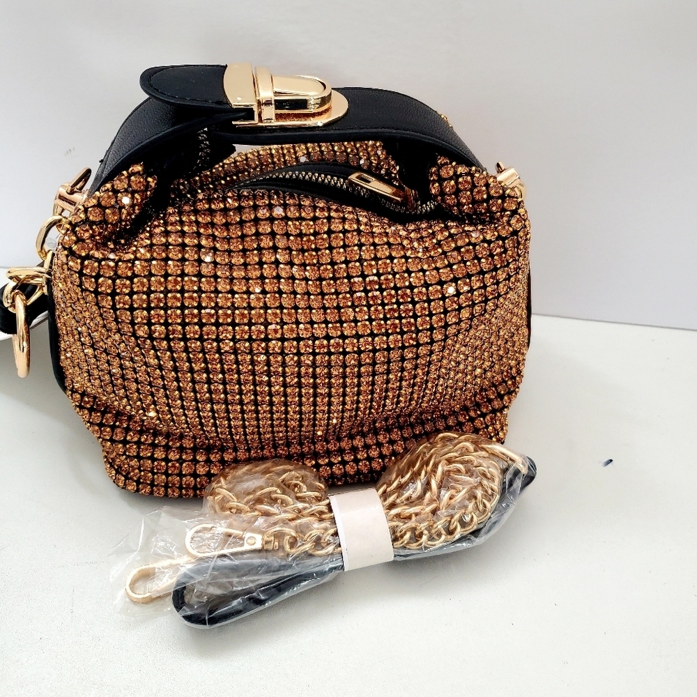 Caleesa Gold Rhinestones Bling Crossbody Bag - Picture 8 of 11